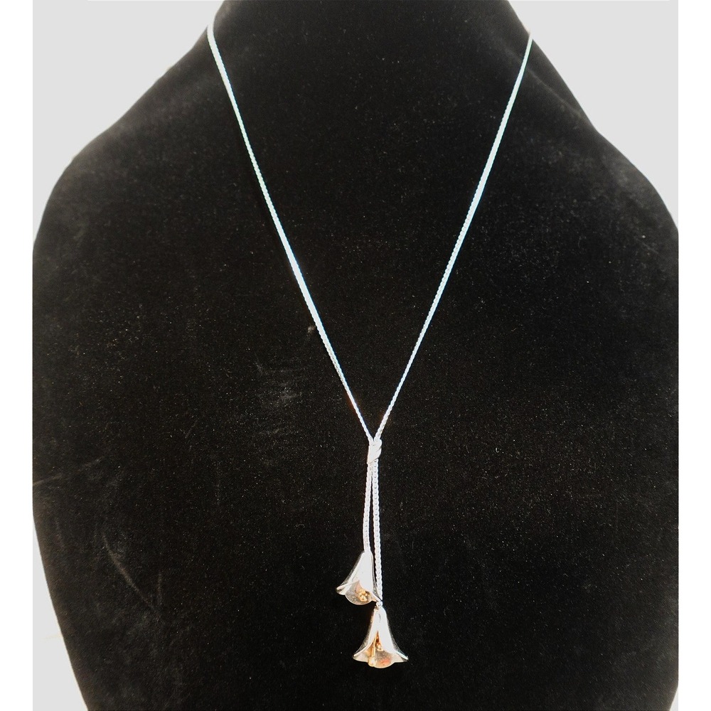 Vintage Avon Calla Lily Necklace Lariat Y-Drop Silver Tone 1970's Flower Jewelry